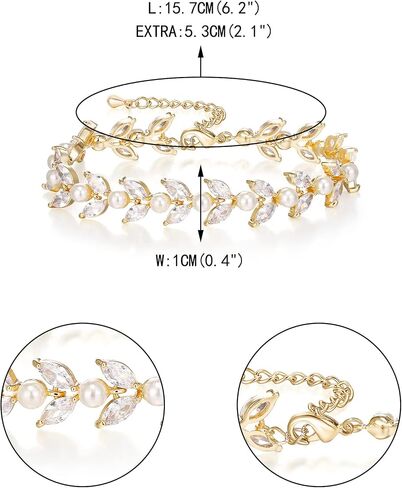 EVER FAITH Gorgeous Cubic Zirconia Wedding Link Bracelet for Bride Bridesmaids, Simulated Pearl Clear Marquise Teardrop Crystal Bridal Jewelry for Women Prom in Saudi Arabia