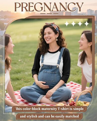Riyiper Women's Maternity Shirts, 3/4 Raglan Sleeve Cotton Casual Maternity Top Crew Neck Side Ruched Mama Pregnancy Clothes in Saudi Arabia