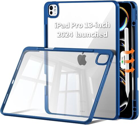 حافظة لجهاز iPad Pro 13 بوصة M4-(2024) - حافظات iPad من الجيل السابع مع حامل أقلام، تدعم قلم الرصاص Pro، غطاء خلفي شفاف ورفيع، ضد الصدمات، ممتص للصدمات من السيليكون الناعم، (أسود) in Kuwait