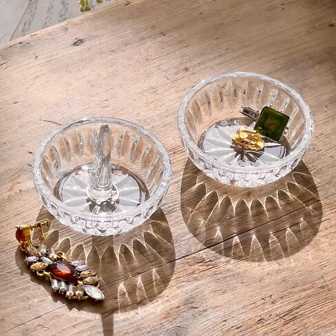 Set of 2 Crystal Jewelry Trays 3.1in Clear Round Trinket Dish Ring Holders for Mother's Day, Birthday, Anniversary Decor in Saudi Arabia