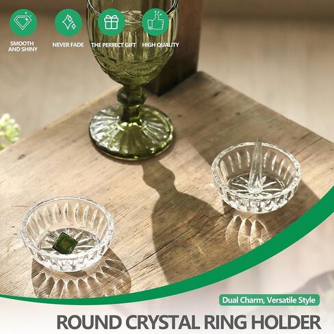 Set of 2 Crystal Jewelry Trays 3.1in Clear Round Trinket Dish Ring Holders for Mother's Day, Birthday, Anniversary Decor in Saudi Arabia
