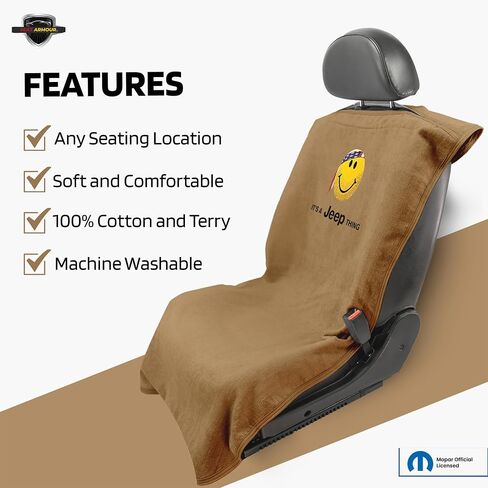 Seat Armour Seat Protector Towel 'Jeep Smiley Face' - Soft Machine Washable Jeep Seat Cover Towel - Easy to Install, Multipurpose Jeep Seat Towel - Black in Kuwait