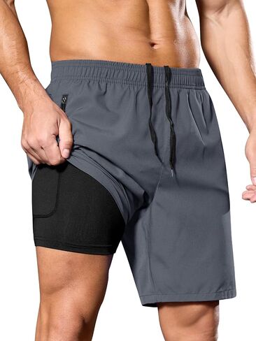 SILKWORLD Men's 2 in 1 Running Shorts 7" Workout Gym Athletic Shorts Quick Dry Lightweight Training Shorts with Pockets in Saudi Arabia