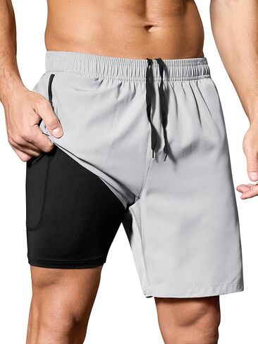 SILKWORLD Men's 2 in 1 Running Shorts 7" Workout Gym Athletic Shorts Quick Dry Lightweight Training Shorts with Pockets in Saudi Arabia