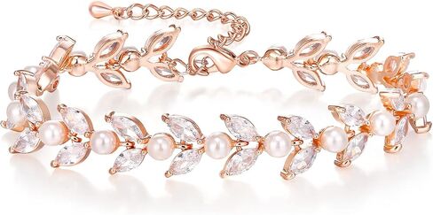 EVER FAITH Gorgeous Cubic Zirconia Wedding Link Bracelet for Bride Bridesmaids, Simulated Pearl Clear Marquise Teardrop Crystal Bridal Jewelry for Women Prom in Saudi Arabia