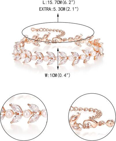 EVER FAITH Gorgeous Cubic Zirconia Wedding Link Bracelet for Bride Bridesmaids, Simulated Pearl Clear Marquise Teardrop Crystal Bridal Jewelry for Women Prom in Saudi Arabia
