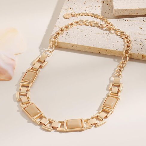 Firstmeet Vintage Resin Rhinestone Necklace Square Shaped Elegant Crystal Collar for Women in Saudi Arabia