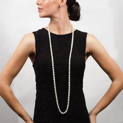 Women's Long Beaded Pearl Necklace - Natural Freshwater 8-9mm Pearls in White, Black, Pink, Grey and Multicolor - 48 Inches in Kuwait