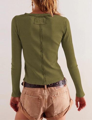 Womens Slim Cardigan Long Sleeve Y2K قمم مضلعة الزر أسفل القمصان أسفل القمصان in Saudi Arabia
