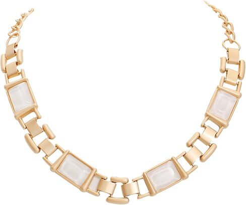 Firstmeet Vintage Resin Rhinestone Necklace Square Shaped Elegant Crystal Collar for Women in Saudi Arabia