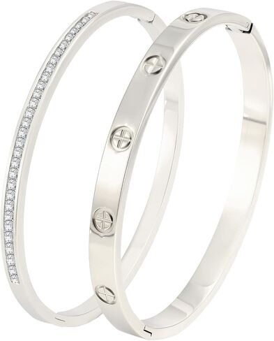 Gold Bangle Bracelets for Women - 2PCS 18 K Gold Plated Stainless Steel Love Bangle Friendship Stack Bracelet Bangle for Her. in Saudi Arabia