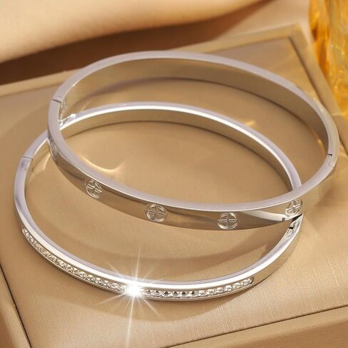 Gold Bangle Bracelets for Women - 2PCS 18 K Gold Plated Stainless Steel Love Bangle Friendship Stack Bracelet Bangle for Her. in Saudi Arabia