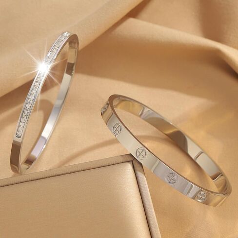 Gold Bangle Bracelets for Women - 2PCS 18 K Gold Plated Stainless Steel Love Bangle Friendship Stack Bracelet Bangle for Her. in Saudi Arabia