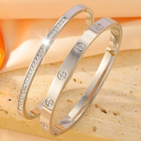 Gold Bangle Bracelets for Women - 2PCS 18 K Gold Plated Stainless Steel Love Bangle Friendship Stack Bracelet Bangle for Her. in Saudi Arabia