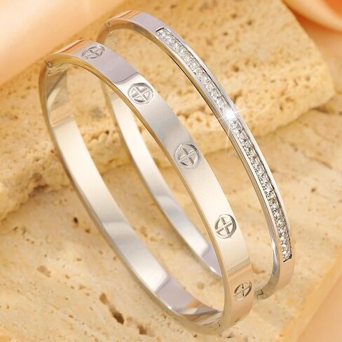 Gold Bangle Bracelets for Women - 2PCS 18 K Gold Plated Stainless Steel Love Bangle Friendship Stack Bracelet Bangle for Her. in Saudi Arabia