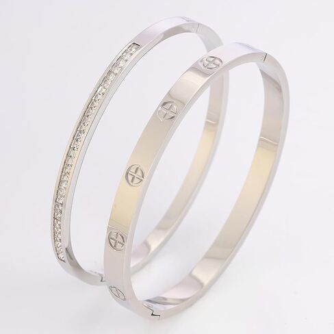Gold Bangle Bracelets for Women - 2PCS 18 K Gold Plated Stainless Steel Love Bangle Friendship Stack Bracelet Bangle for Her. in Saudi Arabia