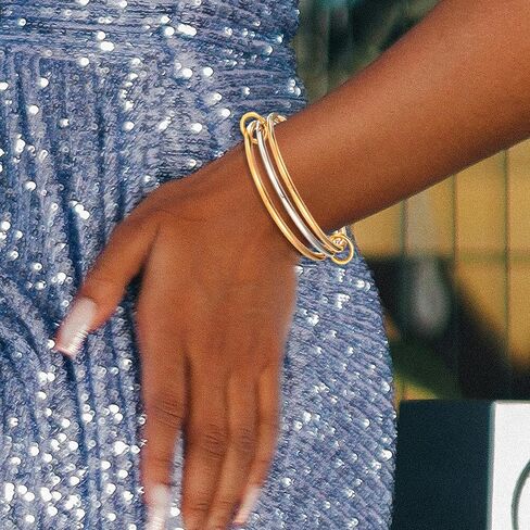 Gold/Silver Bangles Bracelets For Women, 14k Gold Plated Rhinestone Multi Layer Stackable Tennis Bracelet Set, Trendy Dainty Non Tarnish Jewelry Gift for Women in Kuwait