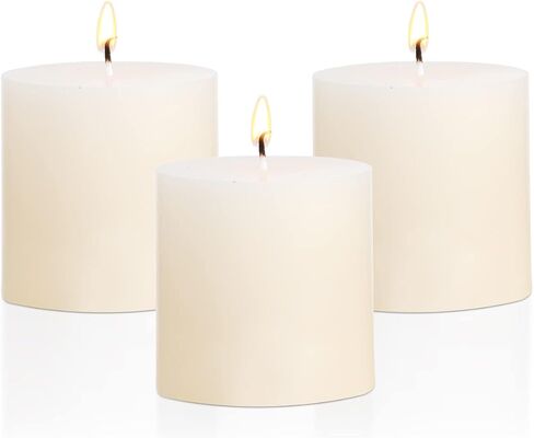 3×3 Ivory Pillar Candles Set of 3 Unscented Handpoured Weddings, Home Decoration, Restaurants, Spa, Church Smokeless Cotton Wick - Ivory 90 Hour in Saudi Arabia