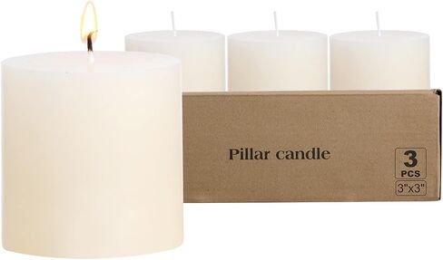 3×3 Ivory Pillar Candles Set of 3 Unscented Handpoured Weddings, Home Decoration, Restaurants, Spa, Church Smokeless Cotton Wick - Ivory 90 Hour in Saudi Arabia