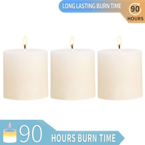 3×3 Ivory Pillar Candles Set of 3 Unscented Handpoured Weddings, Home Decoration, Restaurants, Spa, Church Smokeless Cotton Wick - Ivory 90 Hour in Saudi Arabia