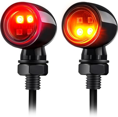 Benlari Motorcycle Bullet Turn Signal Lights, 8mm &10mm Rear Turn Signal Lights, 4 LEDs Red Amber Blinkers Turn Lights Fit for Honda Yamaha Suzuki Kawasaki Harley Chopper Bobber, Gloss Black, 2PCS in Saudi Arabia