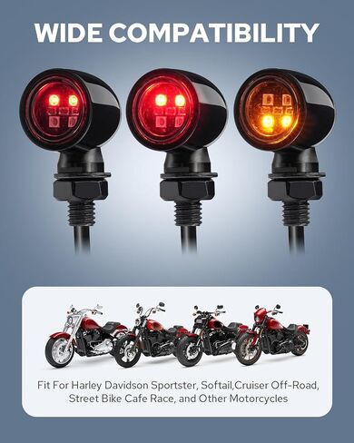 Benlari Motorcycle Bullet Turn Signal Lights, 8mm &10mm Rear Turn Signal Lights, 4 LEDs Red Amber Blinkers Turn Lights Fit for Honda Yamaha Suzuki Kawasaki Harley Chopper Bobber, Gloss Black, 2PCS in Saudi Arabia