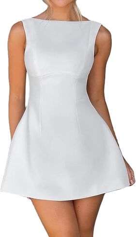 Women Sleeveless Mini Dress Summer Mock Neck Zipper Backless Slim A Line Dress Party Cocktail Bodycon Short Dresses in Saudi Arabia