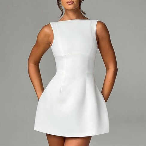 Women Sleeveless Mini Dress Summer Mock Neck Zipper Backless Slim A Line Dress Party Cocktail Bodycon Short Dresses in Saudi Arabia