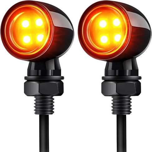 مصابيح إشارة بدوره Benlari دراجة نارية ، مصابيح إشارة دوران خلفية 8 مم و 10 مم ، 4 LEDs Red Amber Blinkers Lights مناسبة لهوندا Yamaha Suzuki Kawasaki Harley Chopper Bobber ، Gloss Black ، 2pcs in Saudi Arabia
