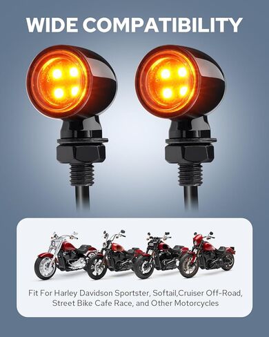 مصابيح إشارة بدوره Benlari دراجة نارية ، مصابيح إشارة دوران خلفية 8 مم و 10 مم ، 4 LEDs Red Amber Blinkers Lights مناسبة لهوندا Yamaha Suzuki Kawasaki Harley Chopper Bobber ، Gloss Black ، 2pcs in Saudi Arabia