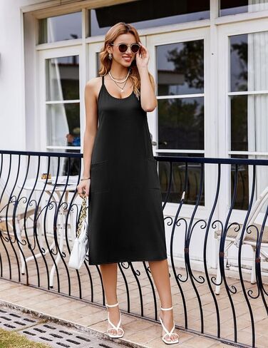 Ekouaer Sleeveless Nightgowns for Women Cotton Racerback Sleepshirt for Sleeping Full Slip Long Dress with Pockets S-3Xl in Saudi Arabia