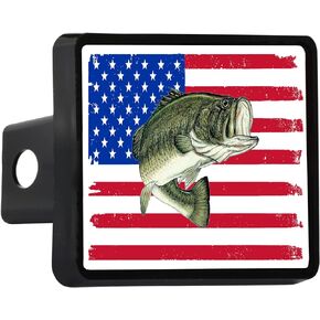 USA Flag Bass Fishing Boat Truck Trailer Hitch Cover Plug Gift for Fisherman Fish