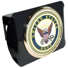 Elektroplate US Navy USN Black Metal Trailer Hitch Cover with Metal Seal Logo