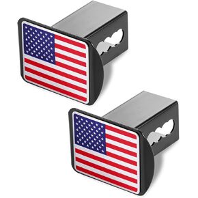 CZC AUTO American Flag Trailer Hitch Cover Aluminum USA U.S. Flag Towing Receiver Plug Cover, Metal Emblem Guard for Pickup Truck Car SUV, Heavy Duty Tube Plug Insert Fits 2" Receiver, 2 Pack