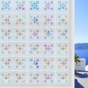 DARUITE Window Privacy Film Decorative, Flowers of Light and Shadow Patterned Frosted Rainbow Window Film, Anti-UV Stained Glass Window Clings, Static Cling Window Sticker for Home (11.8 x 78.7 inch)