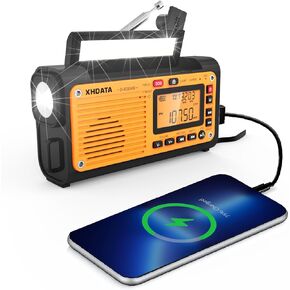 D608WB Emergency Crank Weather Radio FM/AM/SW/NOAA Alert Portable Radio with Phone Charger, Bluetooth MP3, USB/Solar/Hand Crank Charging, Flashlight, Reading Lamp, Battery Operated, SOS Alarm