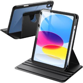 JETech Rotating Case for iPad 10 (10.9-Inch, 2022 Model, 10th Generation) with Pencil Holder, 360 Degree Rotation Protective Stand Cover Clear Back, Auto Wake/Sleep (Black)