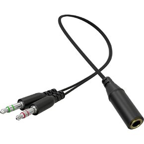 3.5 mm Headphone Jack to Two Microphone and Headphone 3.5 mm AUX Audio Cable Splitter, Smartphone Headset to PC Adapter, Black