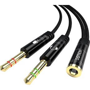 DigitConver Headphone Splitter Cable for Computer,3.5mm Female to 2 Dual Male Headphone Microphone Y Splitter Cable Mic Audio Stereo Jack Earphones Port Cord Gaming Headset to PC Laptop Adapter Black
