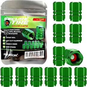 12 pcs Tire Valve Caps Heavy-Duty Stem Covers, Universal Car Wheel Tire Valve Stem Caps Dust Cover for Cars, SUVs, Bikes, Bicycles, and Motorcycles by Performore (Green Aluminum)