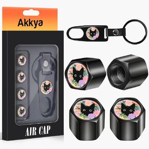 Akkya Tire Valve Stem Caps Cover for Car Bike Bicycle Motorcycles Tractors Mountain Bikes Trucks Black Cute Sloth Metal Chrome Tire Air Pressure Covers Wheel Accessories Parts