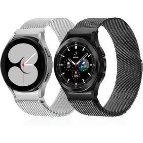 2 Packs No Gap Band Compatible with Samsung Galaxy Watch 6/5/4 40mm 44mm/Series 5 Pro 45mm/Series 6/4 Classic 43mm 47mm 42mm 46mm, Stainless Steel Metal Bands for Women Men