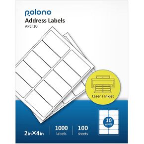 ملصقات عنوان الشحن مقاس 2 × 4 بوصة، ملصقات شحن بريد POLONO عبر الإنترنت، ملصقات لاصقة لطابعة الليزر/النافثة للحبر، لاصق دائم (1000 ملصق، 100 ورقة) in Kuwait