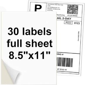 30 Full Sheets Sticker Paper for Laser & Ink Jet Printers, 8.5" x 11" Full Sheet Address Shipping Labels in Kuwait