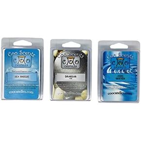 3 Pack Cool Man Cave Wax Melts - Popular Cologne and Seabreeze scents - 1 Pack of Each of Drakkar Type, Cool Water, and Sea Breeze