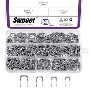Swpeet 540Pcs 5 Sizes 0.36" 0.41" 0.44“ 0.56" Insulated U Staple Nail Assortment Kit, Different Sizes Metal Cable Staple Perfect for Wood Fixing Wires Cables