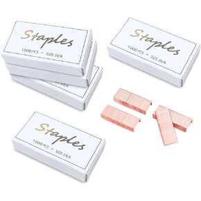 Rose Gold Staples 24/6mm 5000pcs for Desktop Stapler, 1/4" Length Leg, 50 Staples per Strip, 5 Box