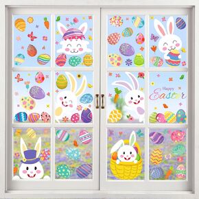 Easter Window Stickers,Easter Bunny Egg Window Decals for Window Bedroom Balcony Glass Door Party Background Electrostatic Spring Easter Window Clings (9 Sheets 184Pcs)