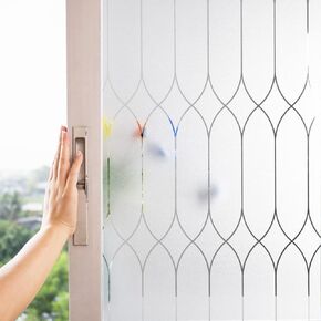 Privacy Window Film Decoration, Heat Control Window Tint for Home, Static Cling Glass Door Coverings Window Sticker Removable Non-Adhesive UV Blocking, Frosted Film w/Clear Morocco Lines, 17.7"x78.7"