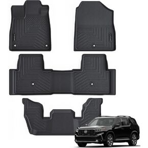 All Weather Floor Mats for 2023 2024 Honda Pilot, Custom Fit TPE Rubber Floor Liners for 2024 2023 Honda Pilot Includes 1st & 2nd & 3rd Row Full Set Automobile Mats Accessories Black